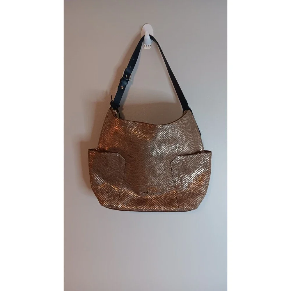 Cole Haan Vegan Leather Embossed Hobo Bag Gold / Black